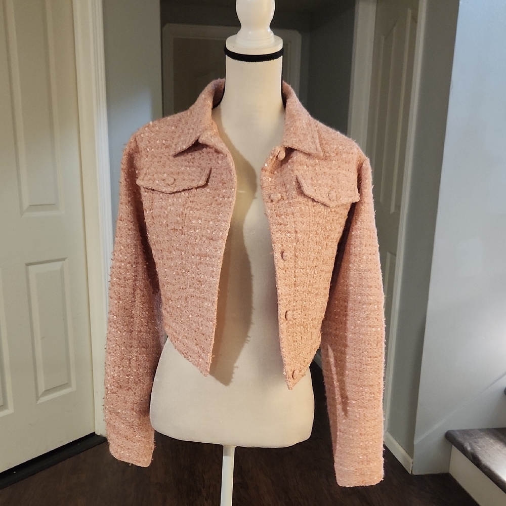 NWOT Rareraw Y2K Barbiecore Bedazzled Tweed Crop Blazer